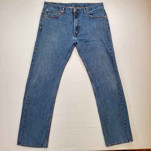 Levis 505 Jeans Mens 38x34 Heavy Blue Denim Regular Fit Straight Leg Classic - Picture 1 of 16